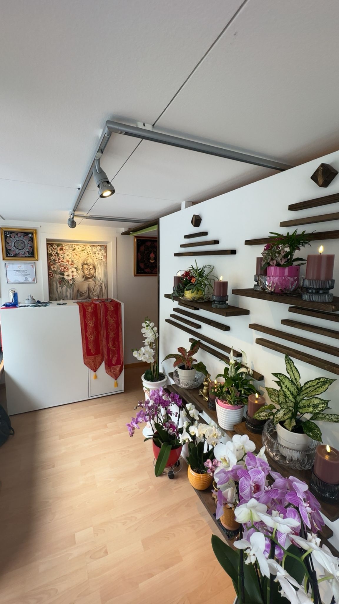 Empfangsbereich mit Buddha und Orchideen